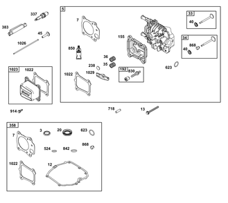 Cylinder Head Group Diagram and Parts List for 124P05-0011-F1 100000 - 19Z999 Briggs and Stratton Engine